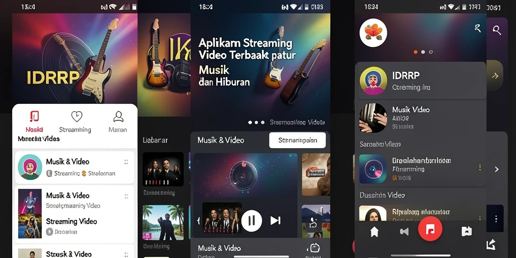 Antarmuka aplikasi IDRRP menampilkan berbagai pilihan video musik yang menarik.