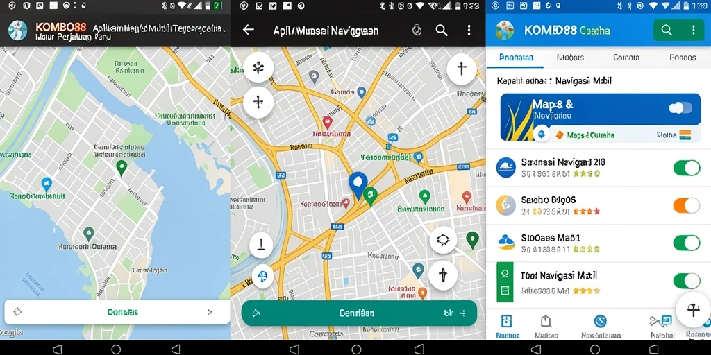 Tampilan antarmuka aplikasi KOMBO88 untuk navigasi mobil yang intuitif.