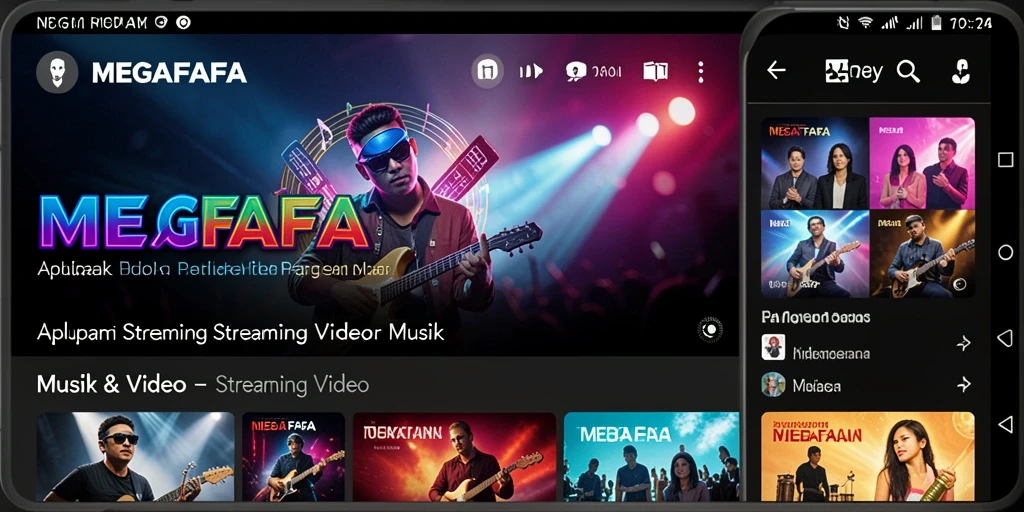 Antarmuka MEGAFAFA menampilkan berbagai pilihan video musik dengan mudah.