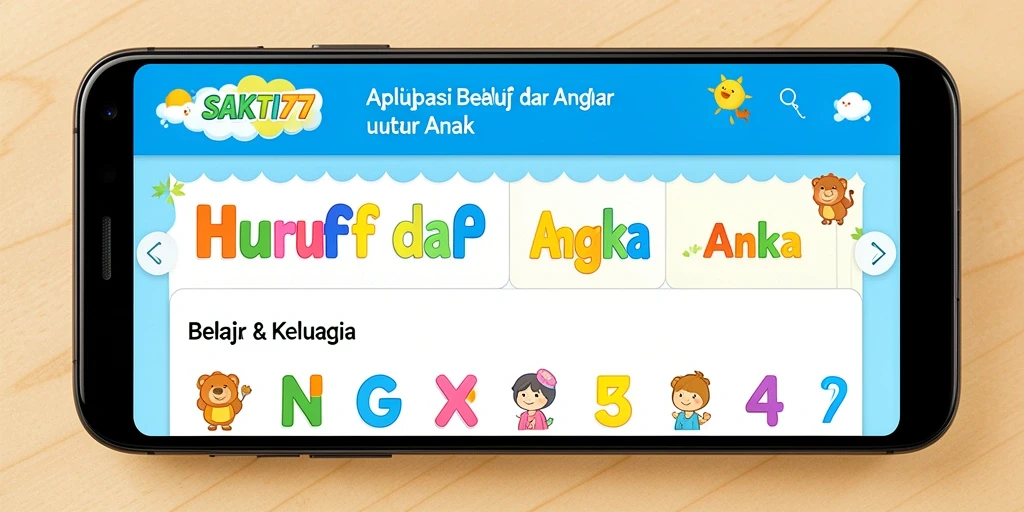 Antarmuka SAKTI77 dengan fitur belajar huruf dan angka yang interaktif.