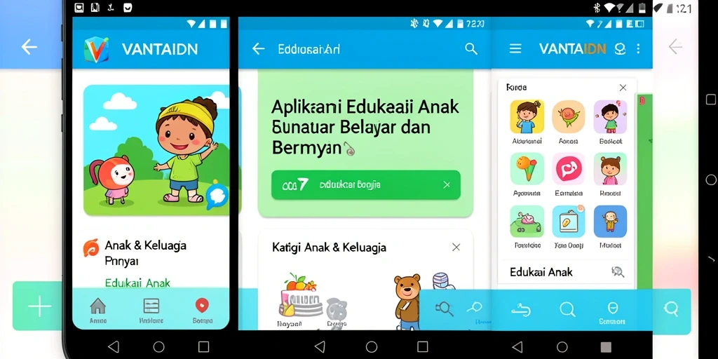 Antarmuka aplikatif VANTAIDN menampilkan konten edukasi anak yang menarik.